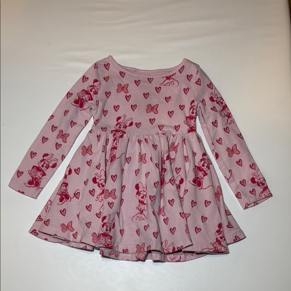 Disney Junior Minnie Mouse Long Sleeve Pink with Hearts Dress Size 18 Months - Picture 1 of 6